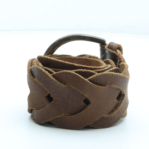 Preworn Womens Brown Solid Leather Woven Belt Belt One Size