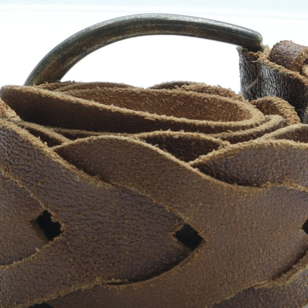 Preworn Womens Brown Solid Leather Woven Belt Belt One Size