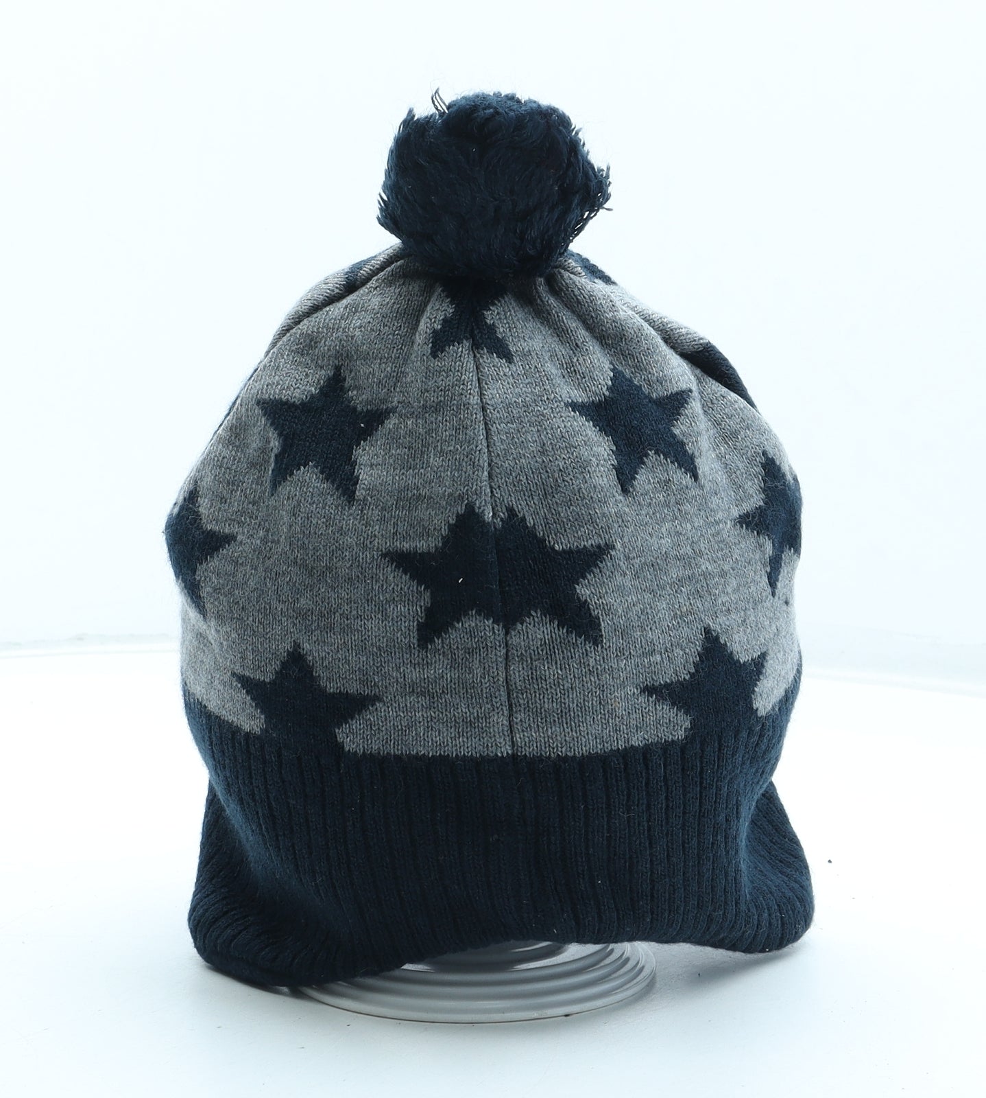 H&M Boys Blue Geometric Acrylic Bobble Hat One Size - Star Pattern Size 4-8 Years
