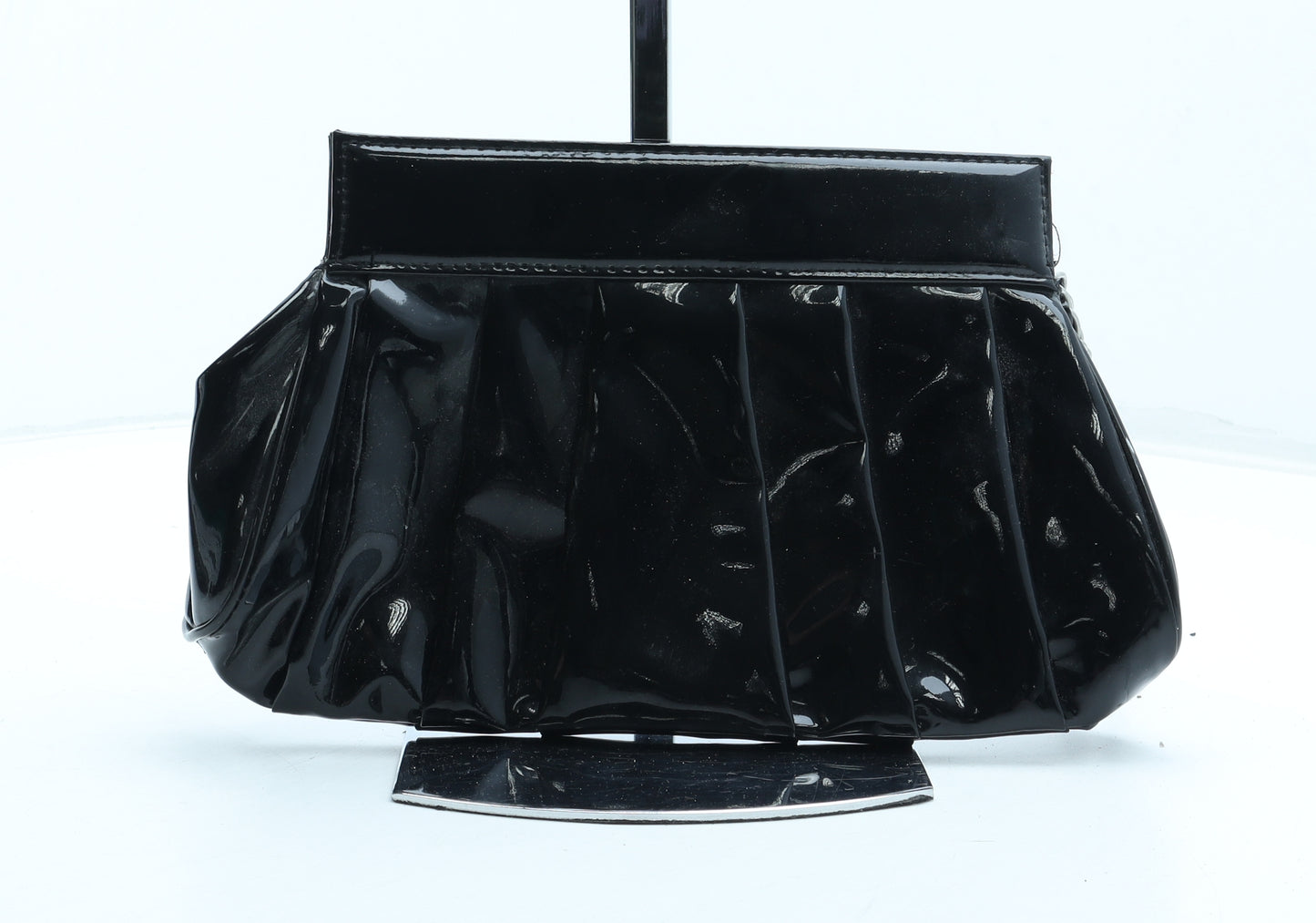 Preworn Womens Black Polyurethane Clutch Size Small