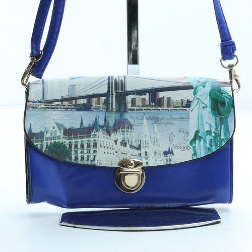 Preworn Womens Blue Geometric Polyurethane Shoulder Bag Size Small - New York City