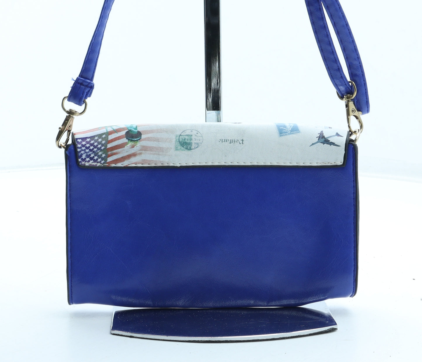 Preworn Womens Blue Geometric Polyurethane Shoulder Bag Size Small - New York City