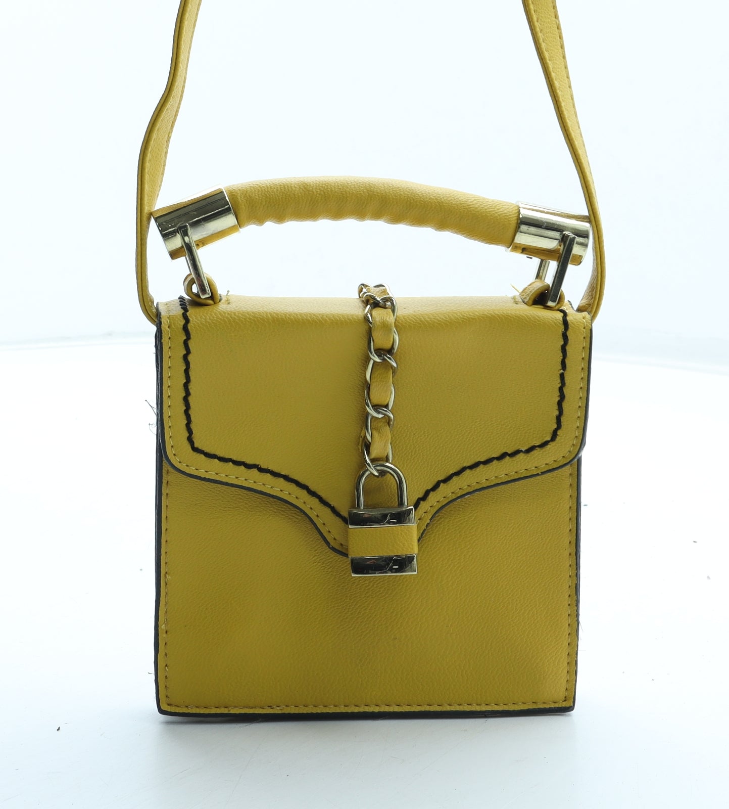 Atmosphere Womens Yellow Solid Polyurethane Crossbody Size Small - Padlock Detail