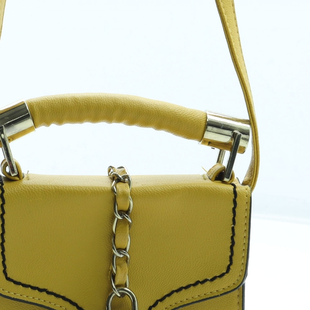 Atmosphere Womens Yellow Solid Polyurethane Crossbody Size Small - Padlock Detail