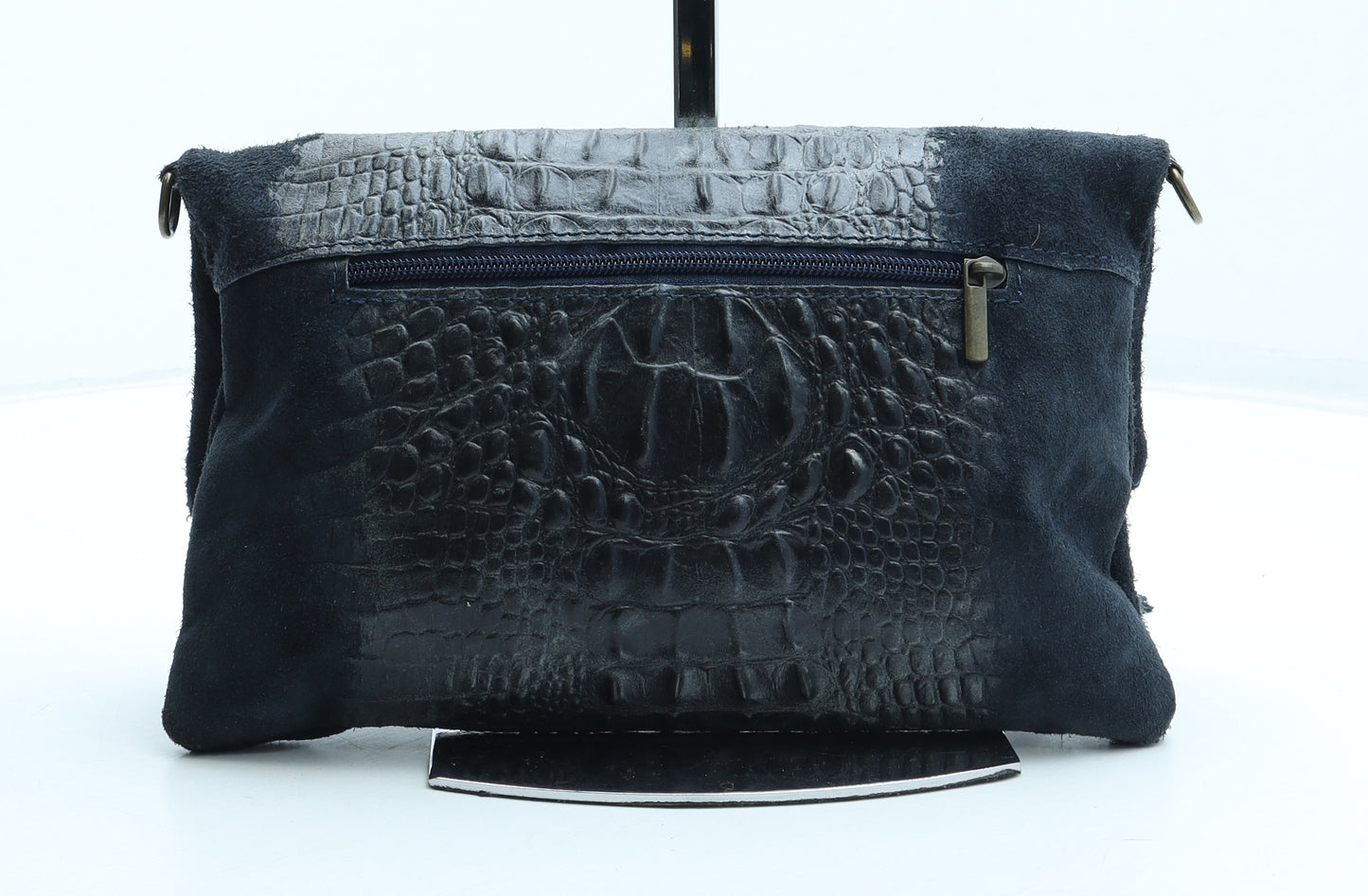 Preworn Womens Blue Leather Clutch Size Small - Croc Texture