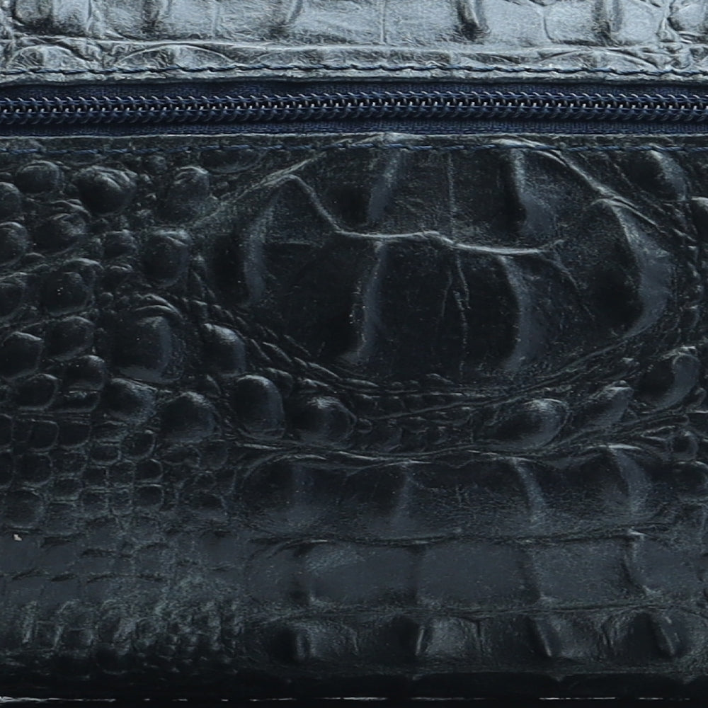 Preworn Womens Blue Leather Clutch Size Small - Croc Texture