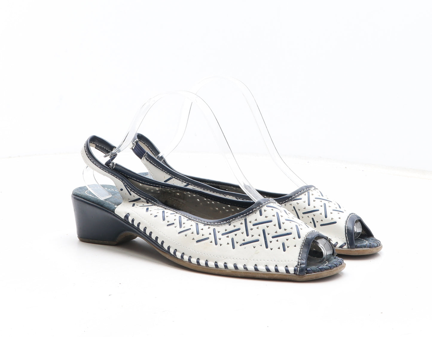 Damart Womens White Geometric Synthetic Slingback Heel UK