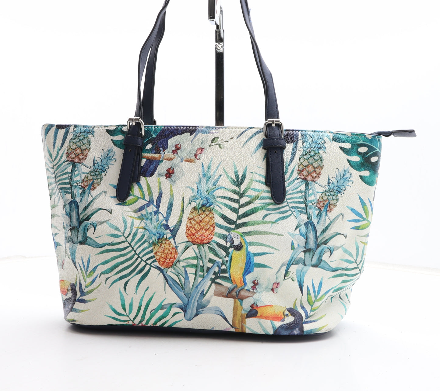 Preworn Womens Multicoloured Geometric Polyurethane Top Handle Bag Size Medium - Pineapple Parrott Pattern