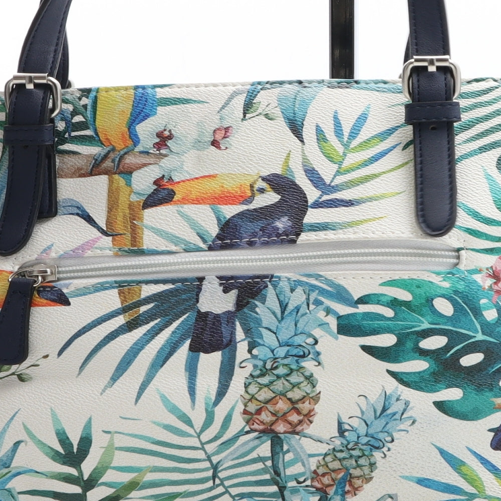 Preworn Womens Multicoloured Geometric Polyurethane Top Handle Bag Size Medium - Pineapple Parrott Pattern