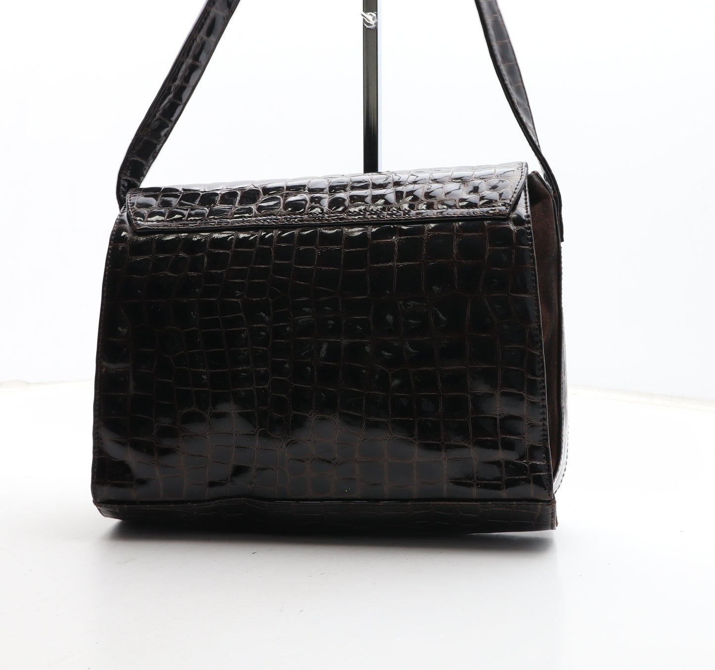 Preworn Womens Brown Polyurethane Shoulder Bag Size Small - Croc Texture