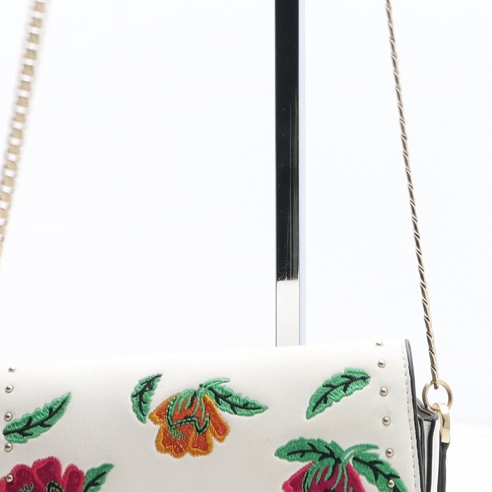 Topshop Womens White Floral Polyurethane Shoulder Bag Size Small