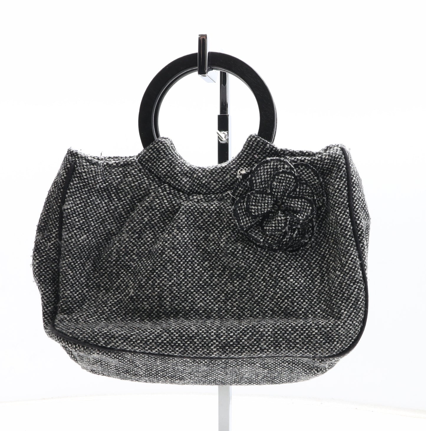 Preworn Womens Grey Polyester Top Handle Bag Size Small - Flower Detail