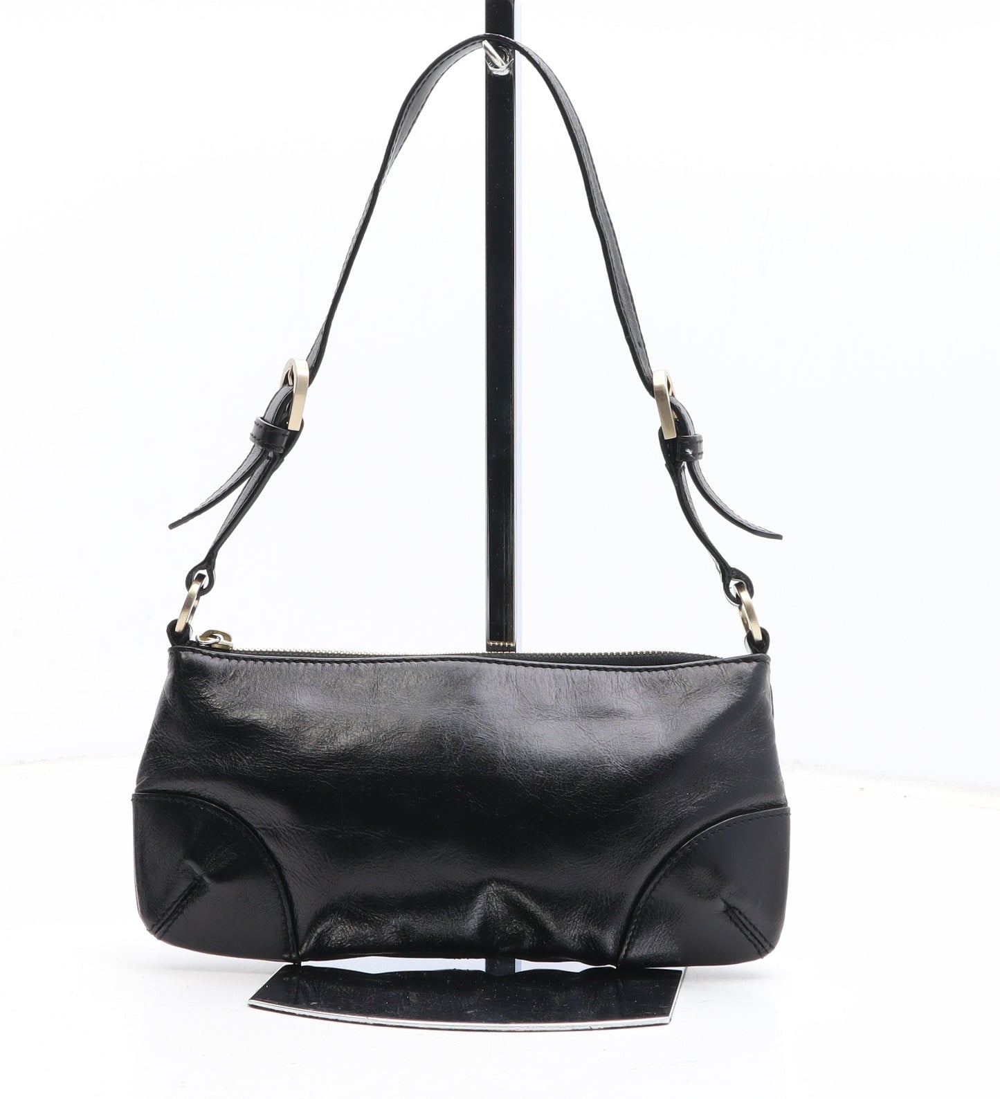 Preworn Womens Black Polyurethane Shoulder Bag Size Small