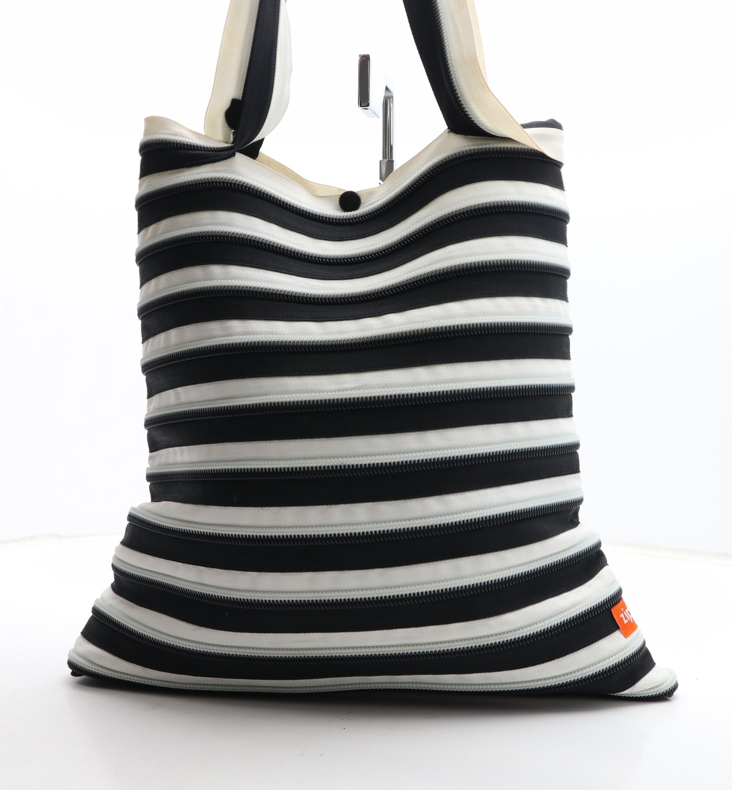 Zip It Womens Black Colorblock Polyester Top Handle Bag Size Large