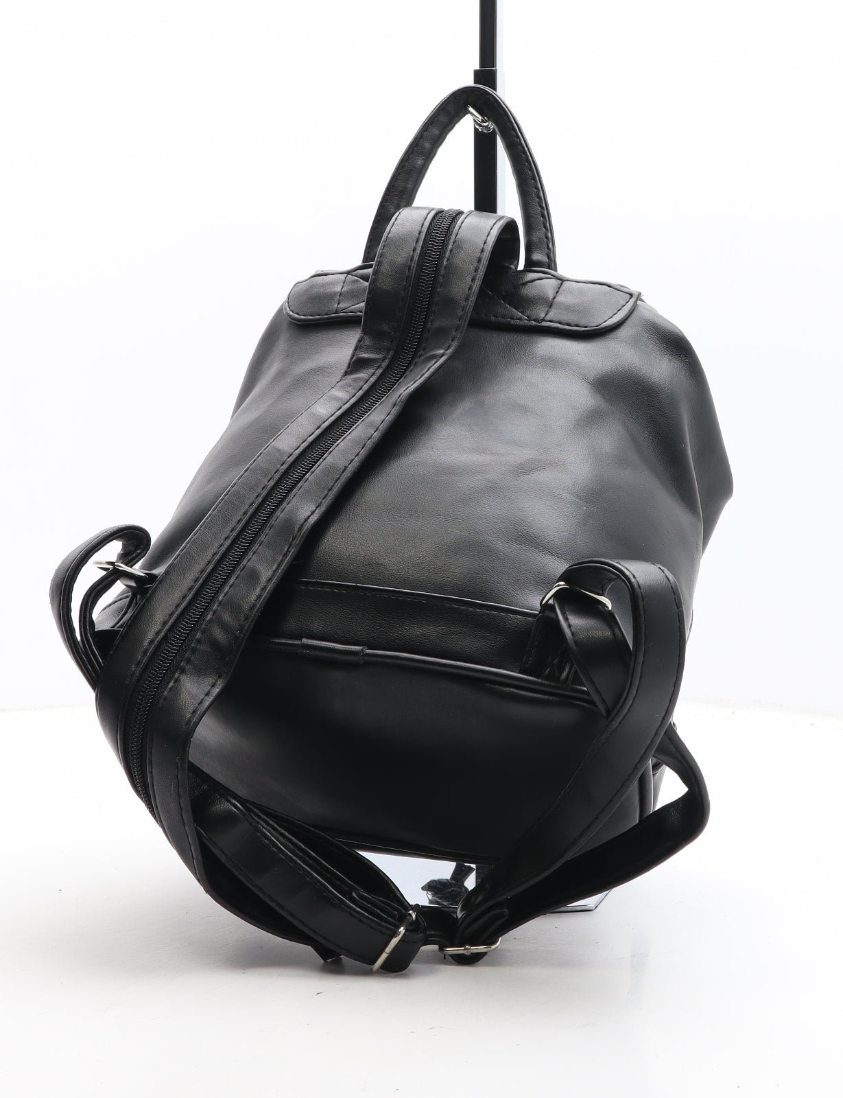 Preworn Womens Black Polyurethane Backpack Size Medium