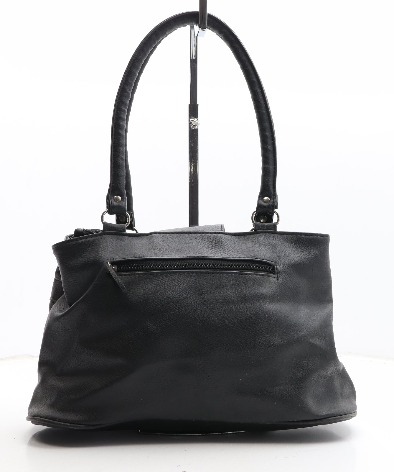 Preworn Womens Black Polyurethane Top Handle Bag Size Medium