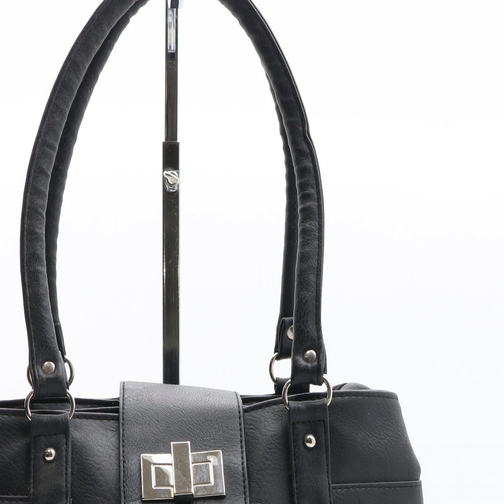 Preworn Womens Black Polyurethane Top Handle Bag Size Medium