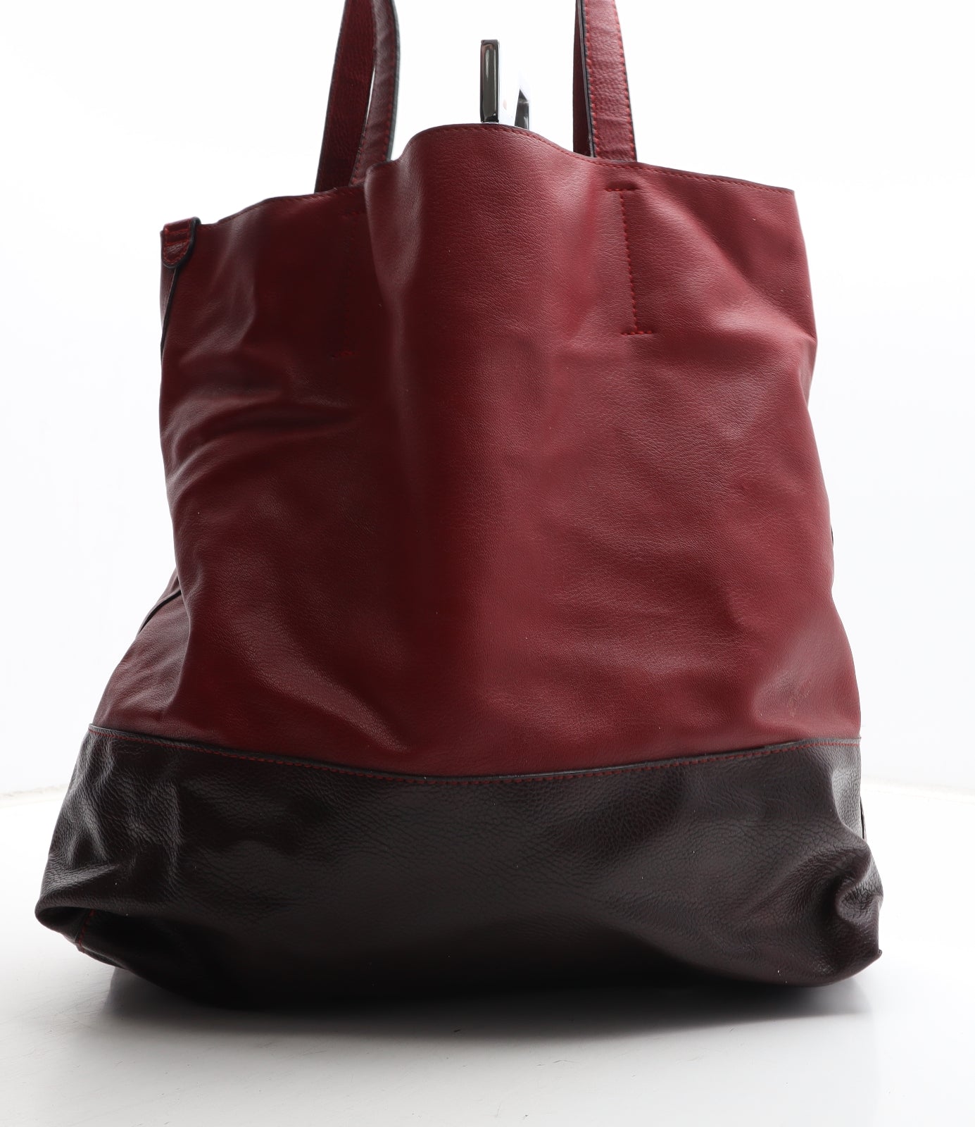 Preworn Womens Red Colorblock Polyurethane Top Handle Bag Size Medium