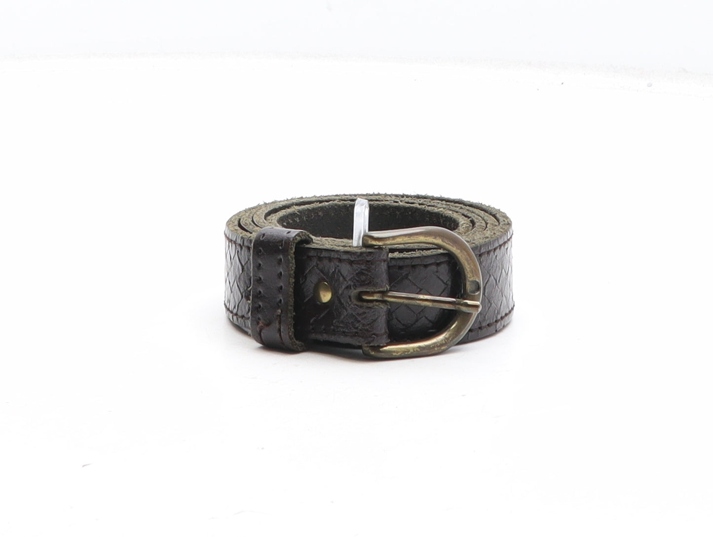 Preworn Mens Brown Geometric Leather Dress Belt Belt Size 34
