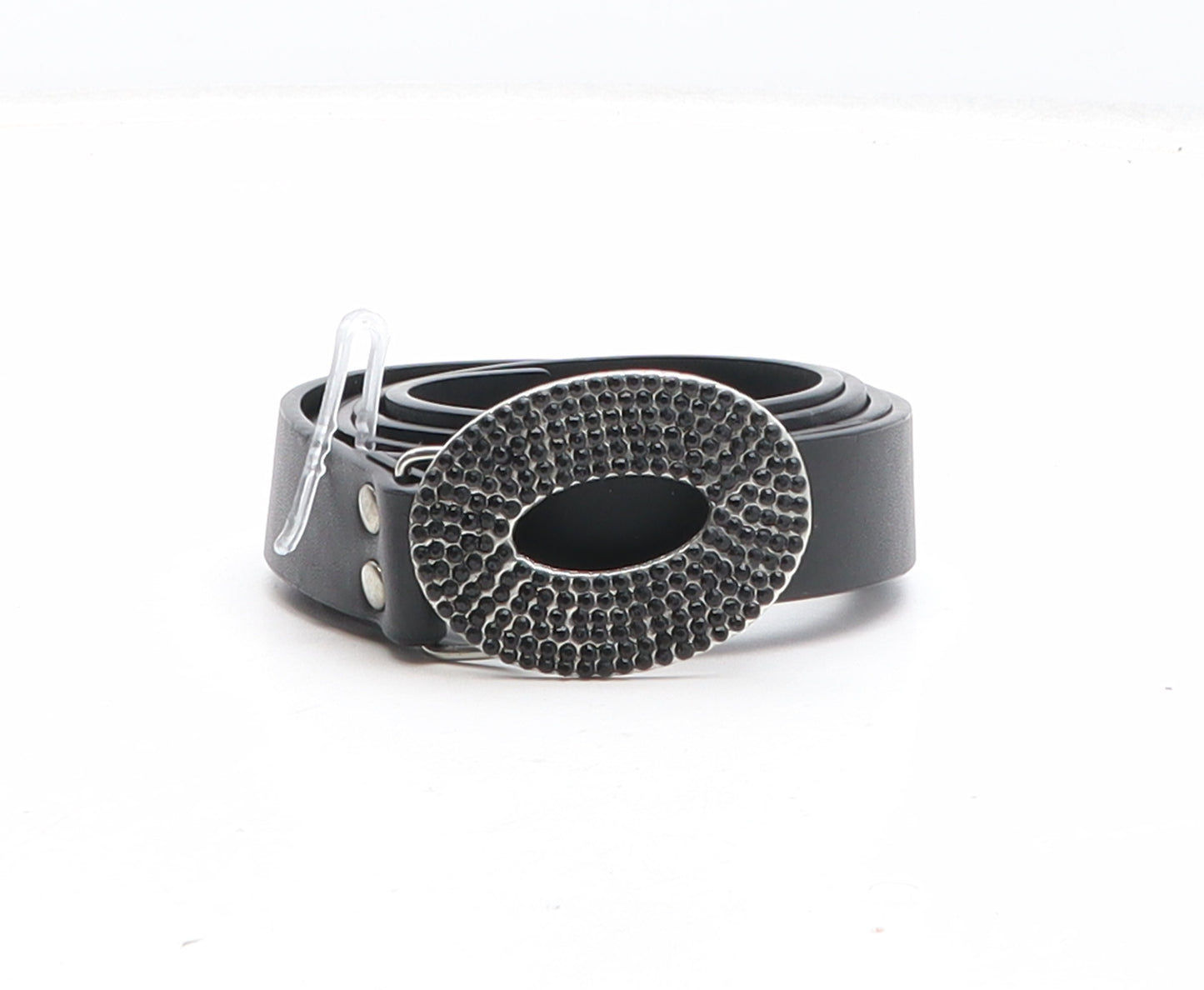 Preworn Womens Black Solid Polyurethane Dress Belt Belt One Size