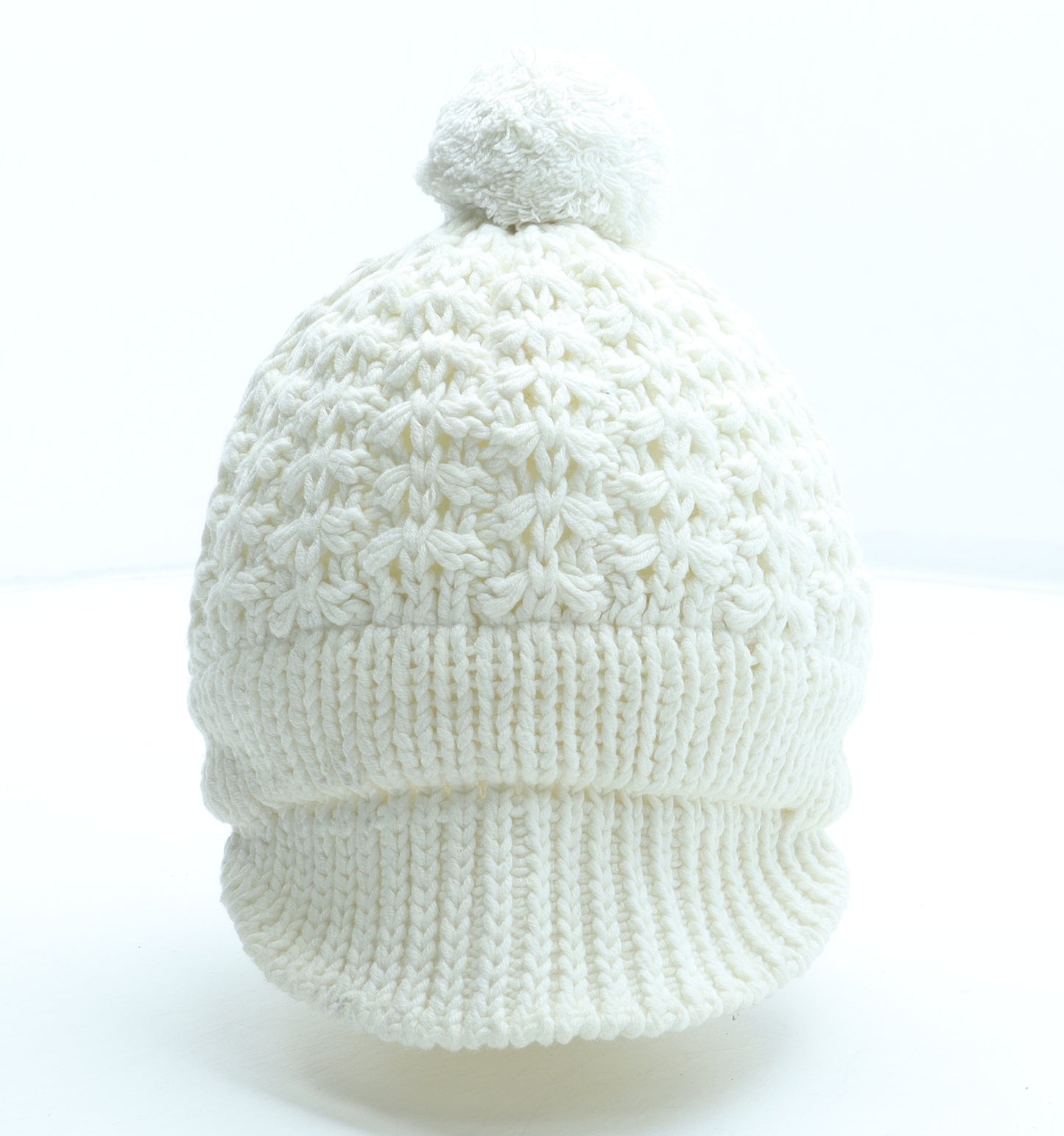 Gap Womens White Acrylic Bobble Hat One Size