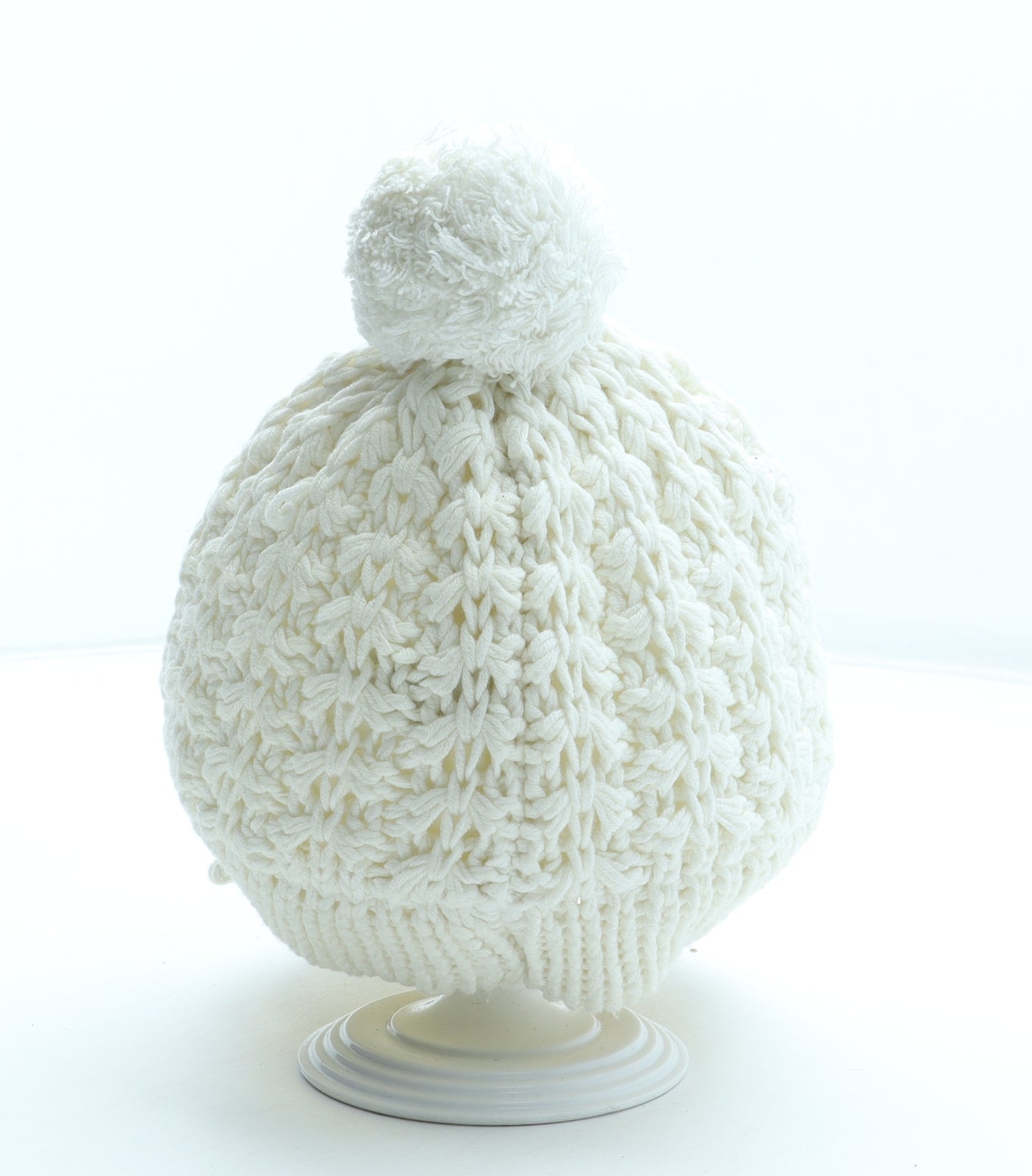 Gap Womens White Acrylic Bobble Hat One Size