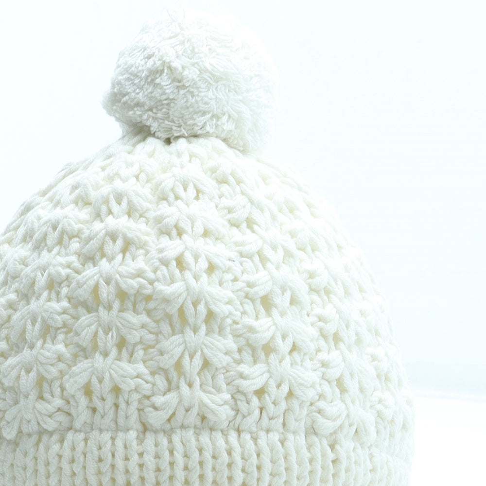 Gap Womens White Acrylic Bobble Hat One Size