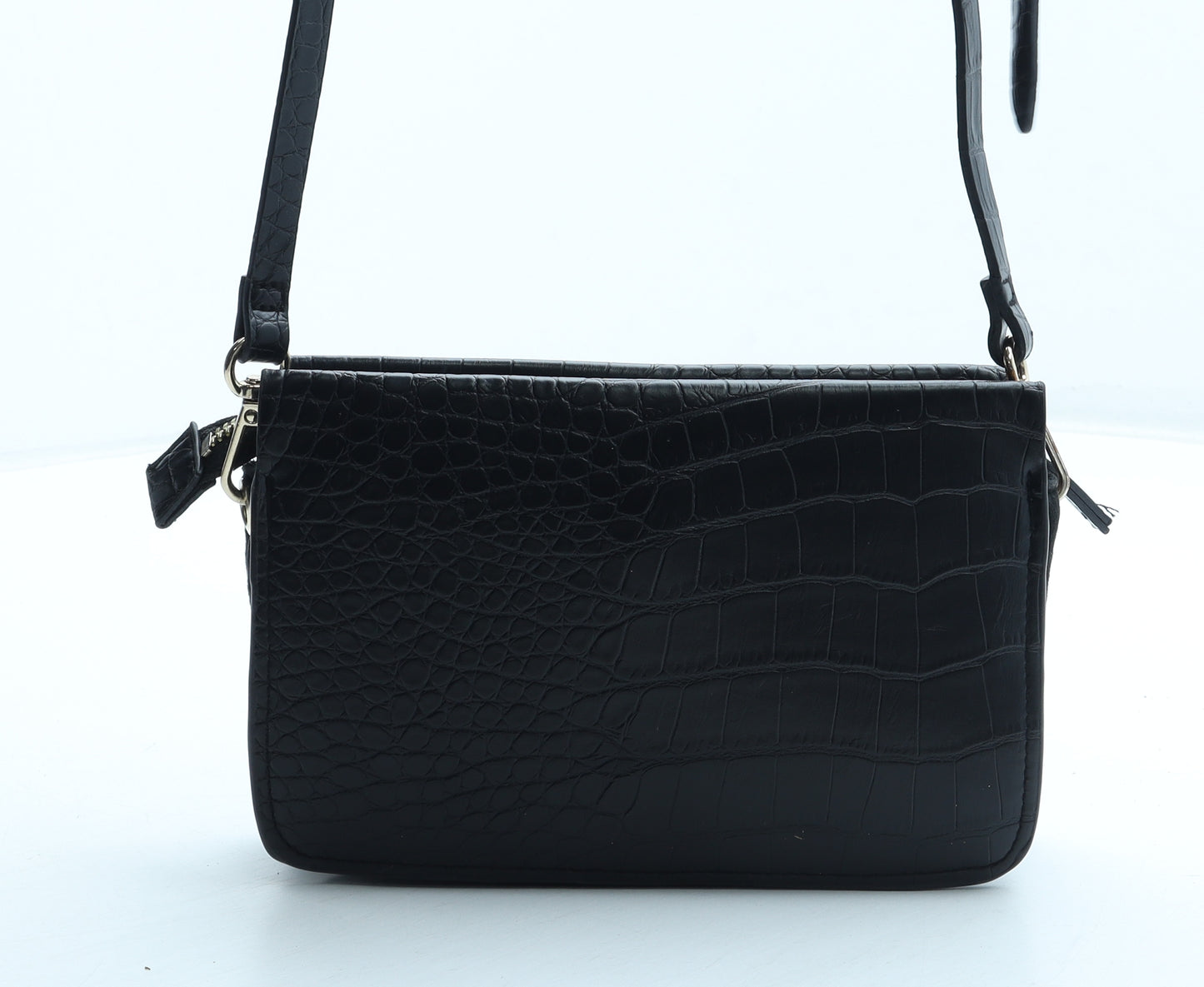 H&M Womens Black Polyurethane Crossbody Size Small - Croc Texture