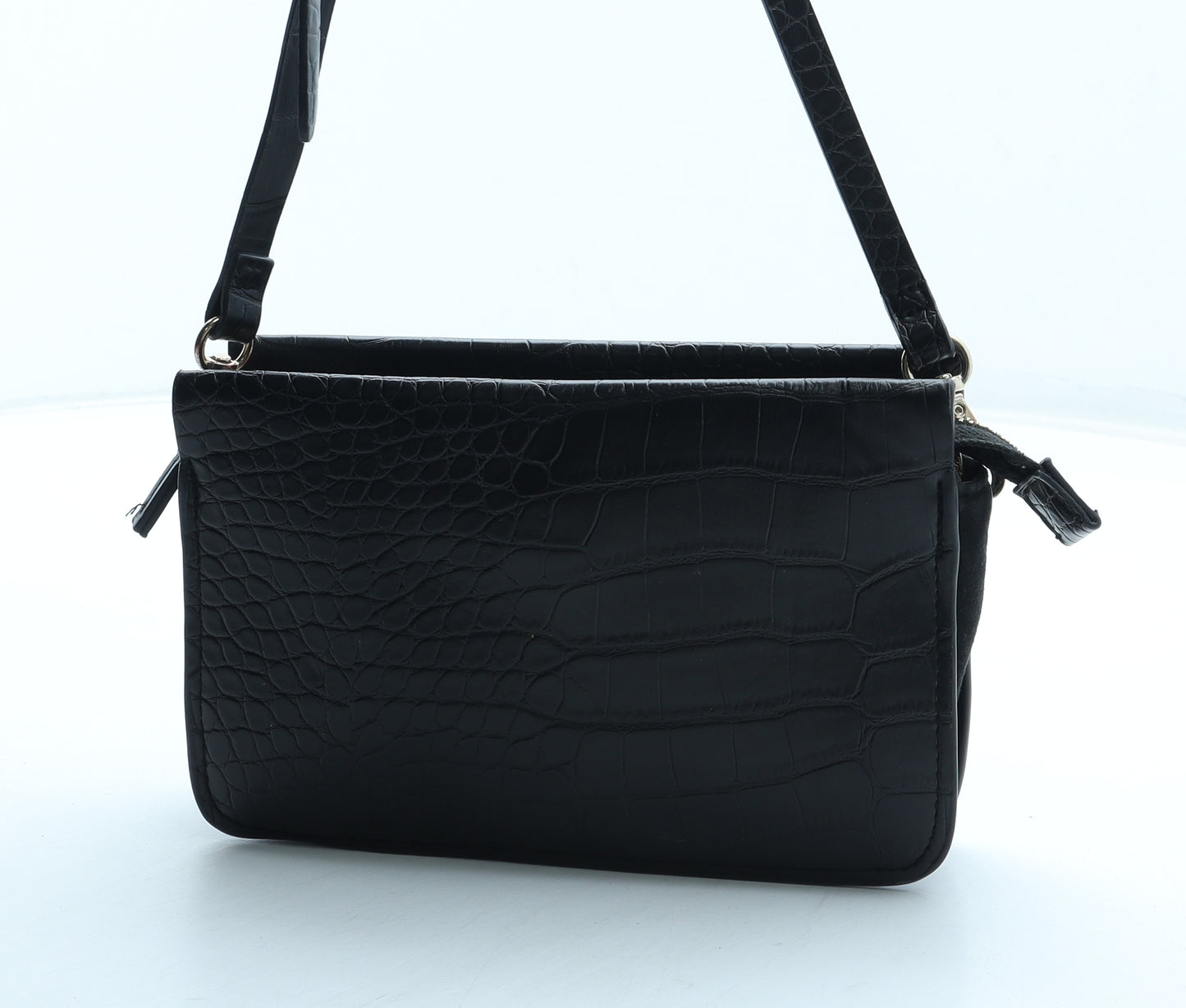 H&M Womens Black Polyurethane Crossbody Size Small - Croc Texture