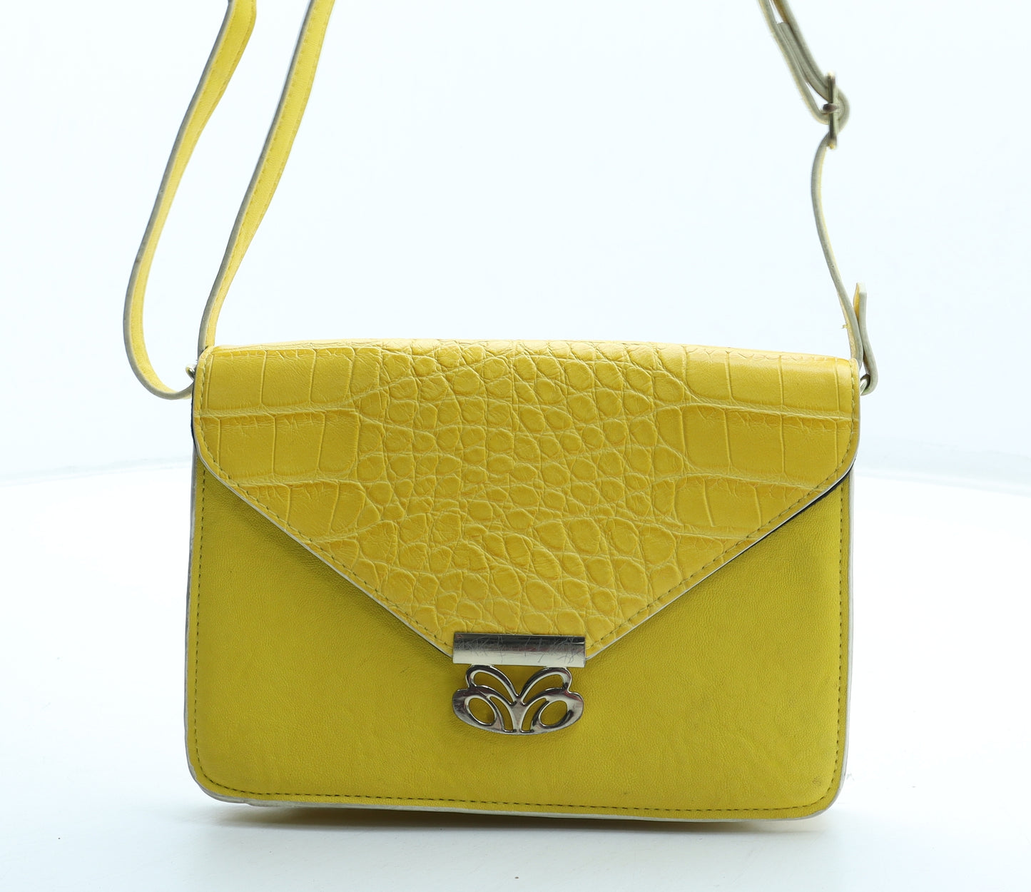 Dorothy Perkins Womens Yellow Polyurethane Crossbody Size Small - Croc Texture