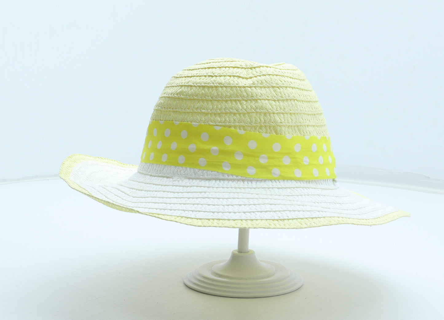 Preworn Girls Yellow Polka Dot Paper Sun Hat Size S
