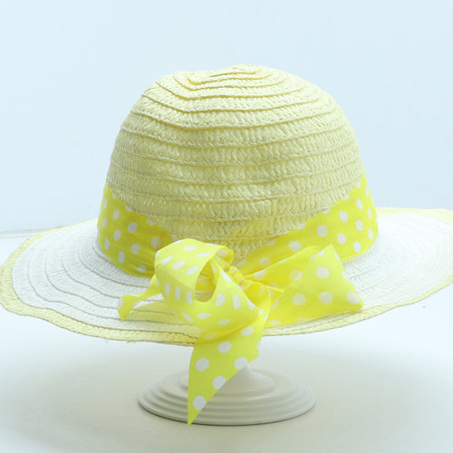 Preworn Girls Yellow Polka Dot Paper Sun Hat Size S
