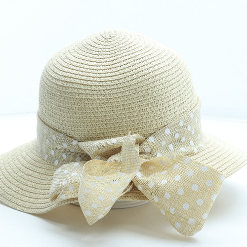 Preworn Womens Beige Polka Dot Paper Sun Hat One Size