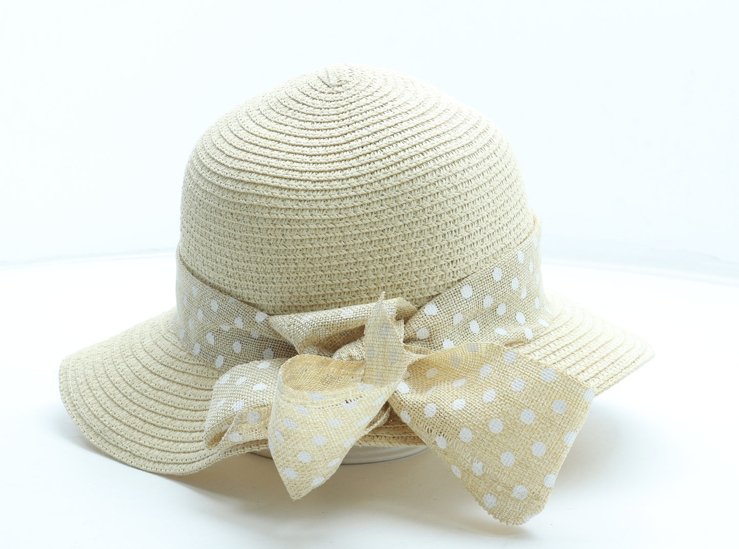 Preworn Womens Beige Polka Dot Paper Sun Hat One Size