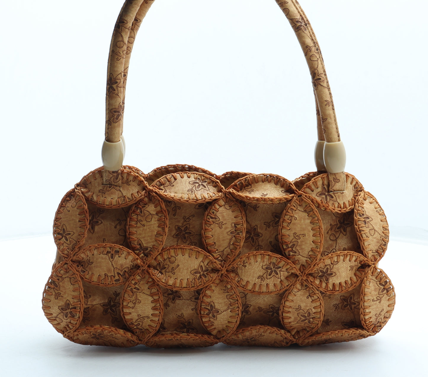 Pasitine Womens Brown Floral Leather Shoulder Bag Size Small