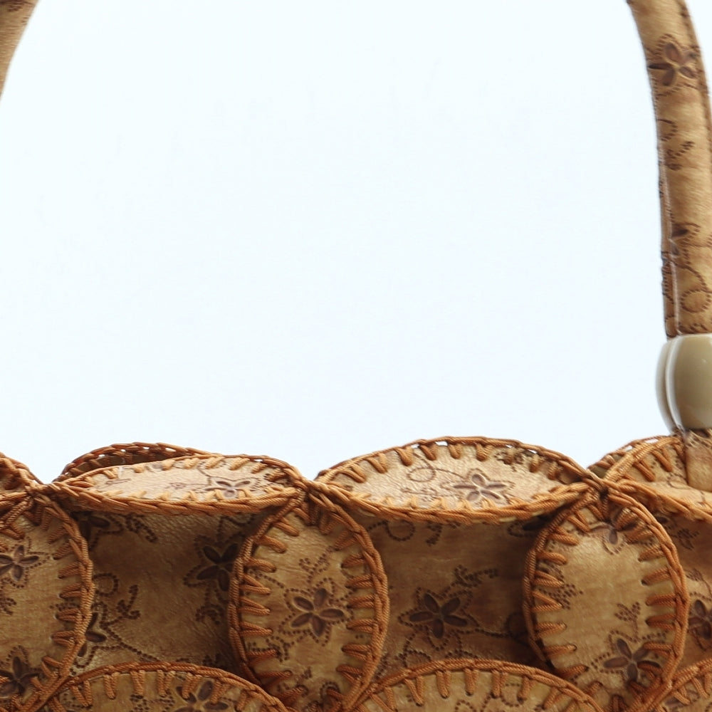 Pasitine Womens Brown Floral Leather Shoulder Bag Size Small