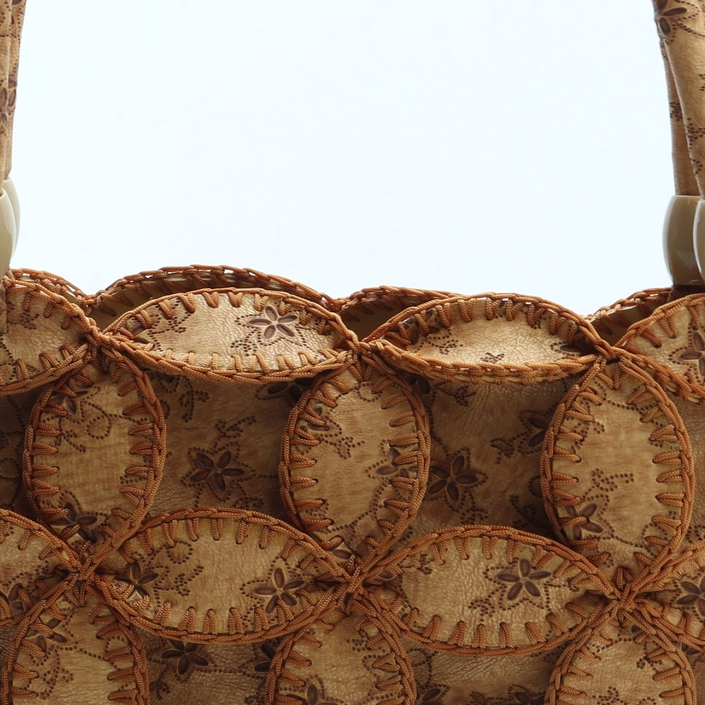 Pasitine Womens Brown Floral Leather Shoulder Bag Size Small