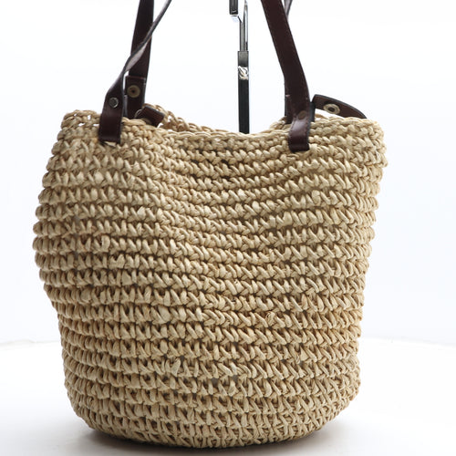 Preworn Womens Beige Straw Top Handle Bag Size Medium