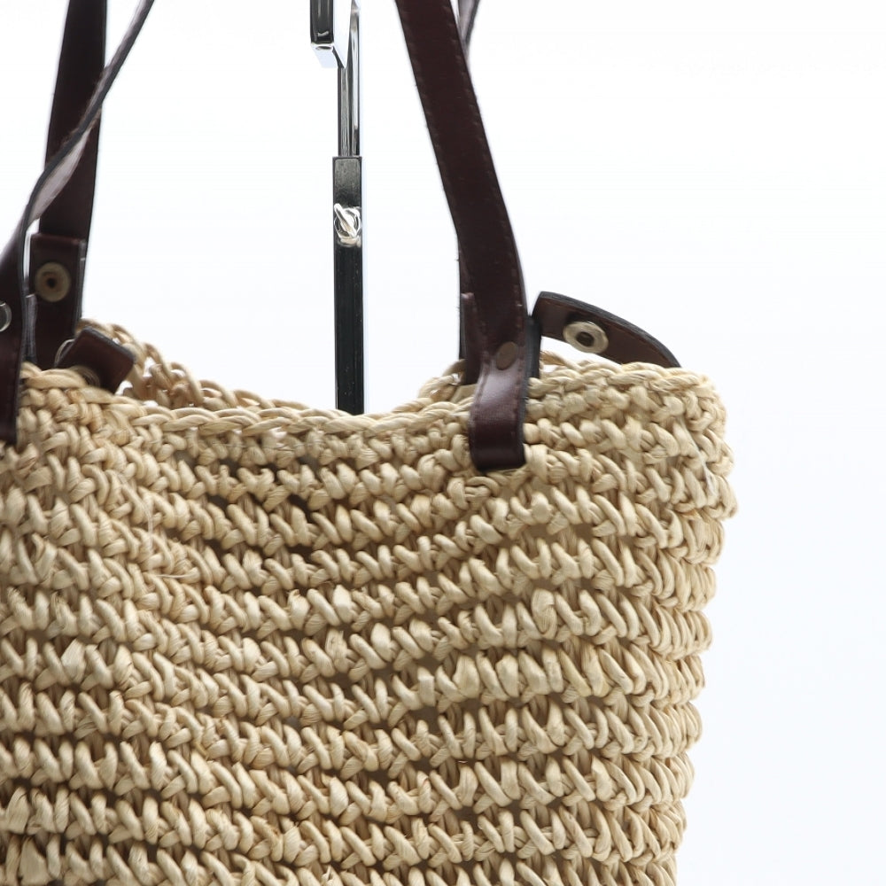 Preworn Womens Beige Straw Top Handle Bag Size Medium