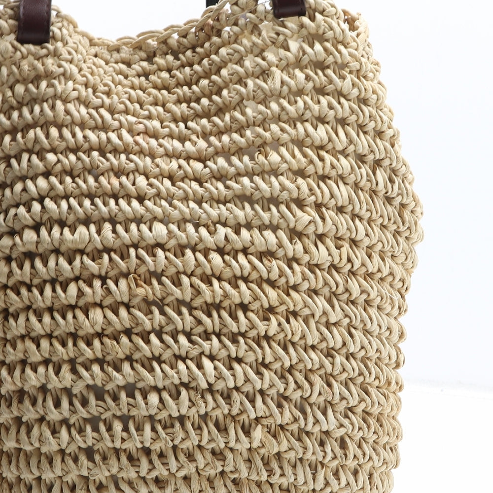 Preworn Womens Beige Straw Top Handle Bag Size Medium