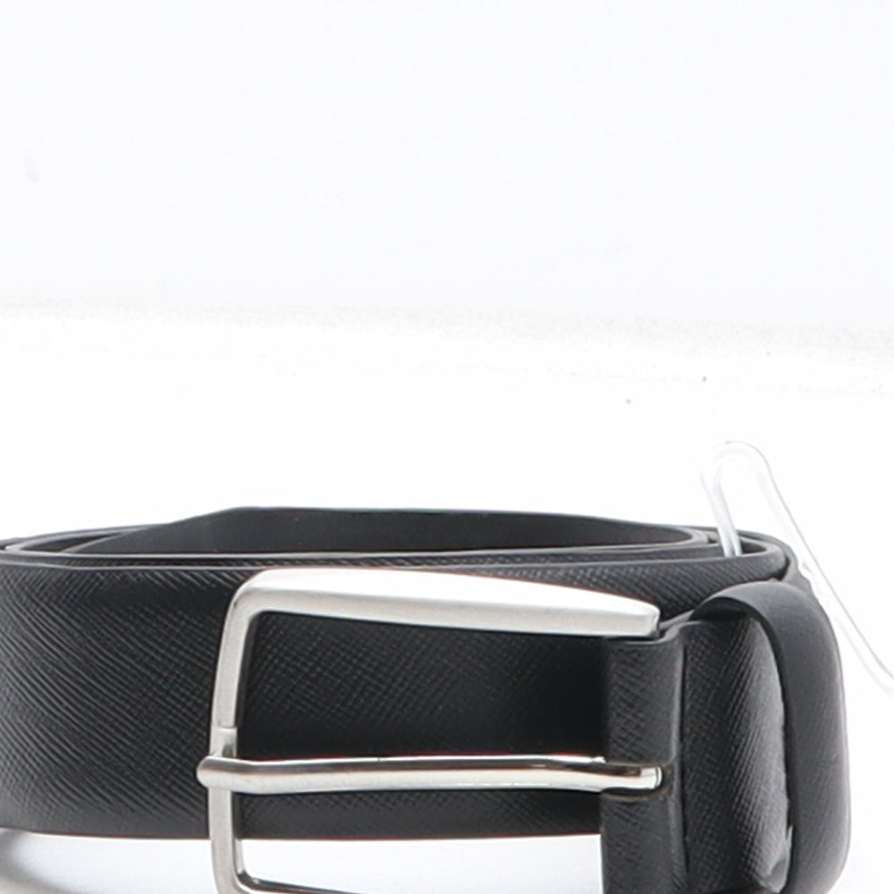 Preworn Mens Black Solid Leather Dress Belt Belt Size 34