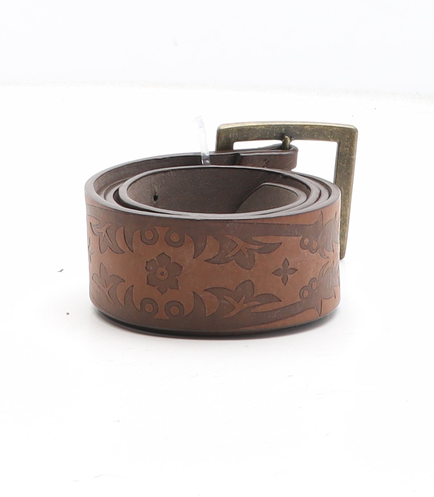 Preworn Womens Brown Floral Leather Dress Belt Belt One Size