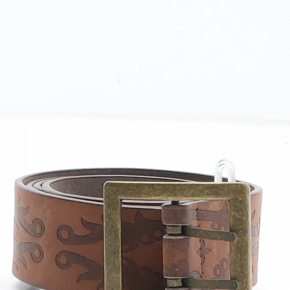 Preworn Womens Brown Floral Leather Dress Belt Belt One Size