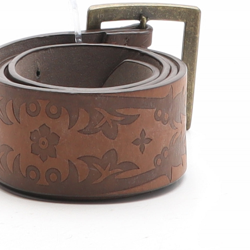 Preworn Womens Brown Floral Leather Dress Belt Belt One Size