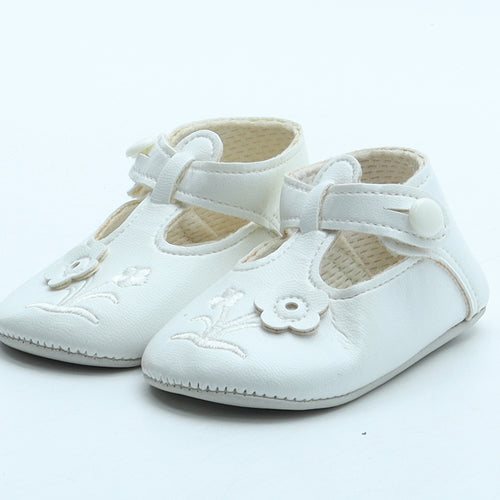 Ladybug Girls White Polyurethane Mary Jane Dress UK 0-6 Months - Flower Detail