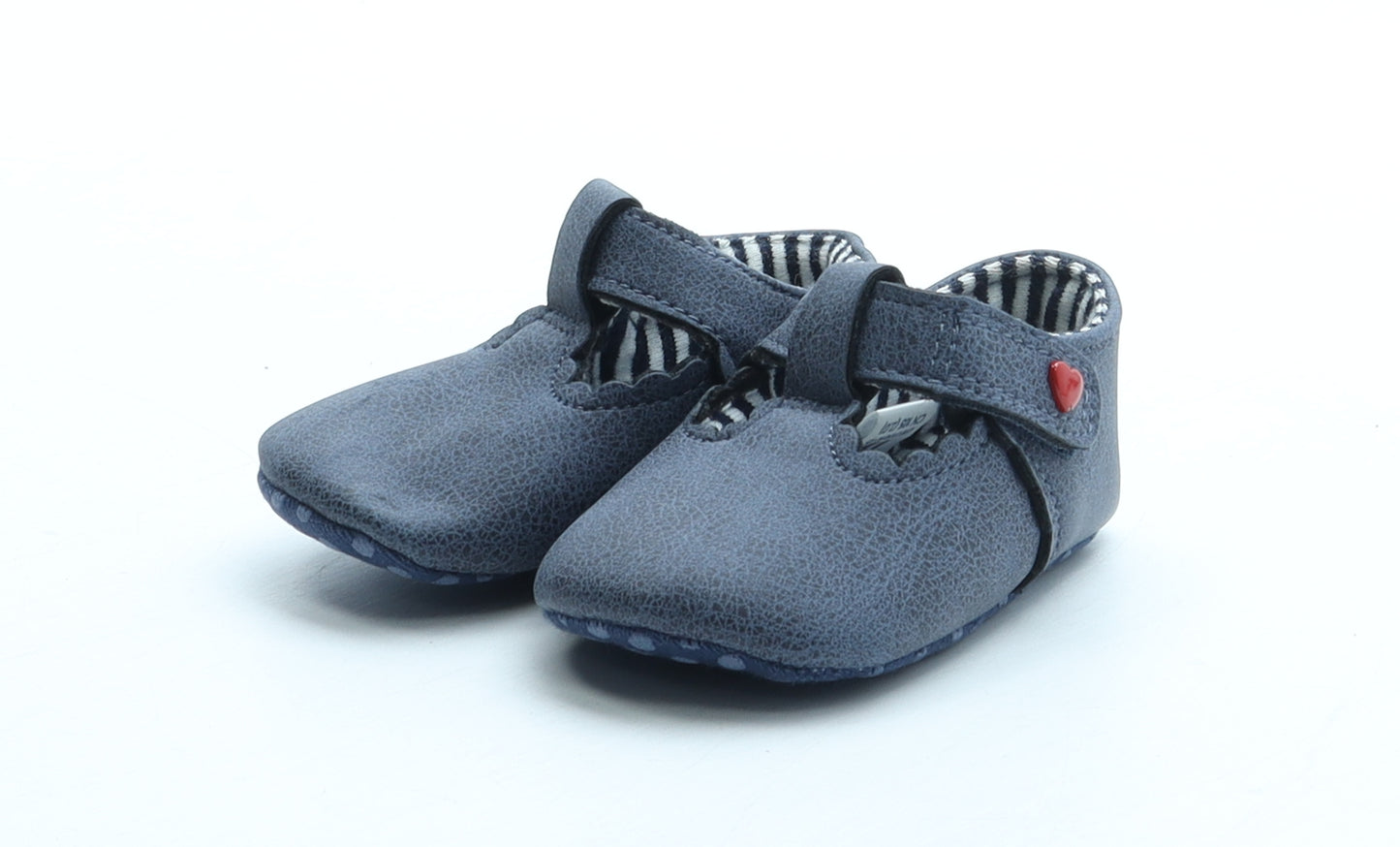 Mothercare Girls Blue Polyurethane Mary Jane Flat UK 0-6 Months - Heart detail