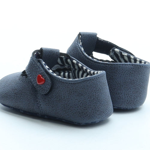 Mothercare Girls Blue Polyurethane Mary Jane Flat UK 0-6 Months - Heart detail