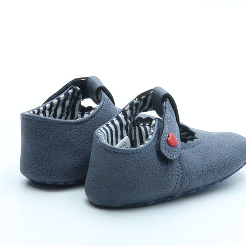 Mothercare Girls Blue Polyurethane Mary Jane Flat UK 0-6 Months - Heart detail