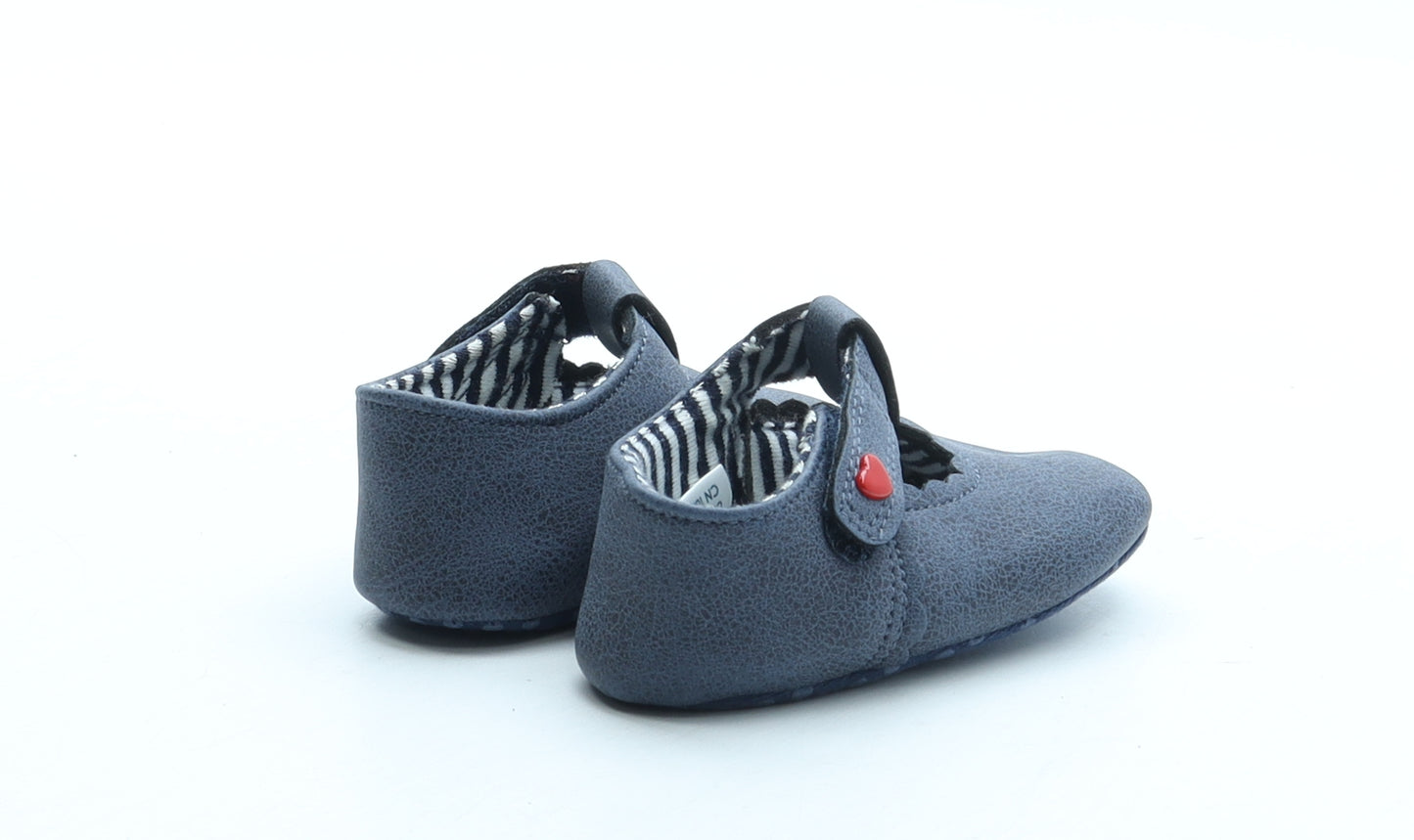 Mothercare Girls Blue Polyurethane Mary Jane Flat UK 0-6 Months - Heart detail