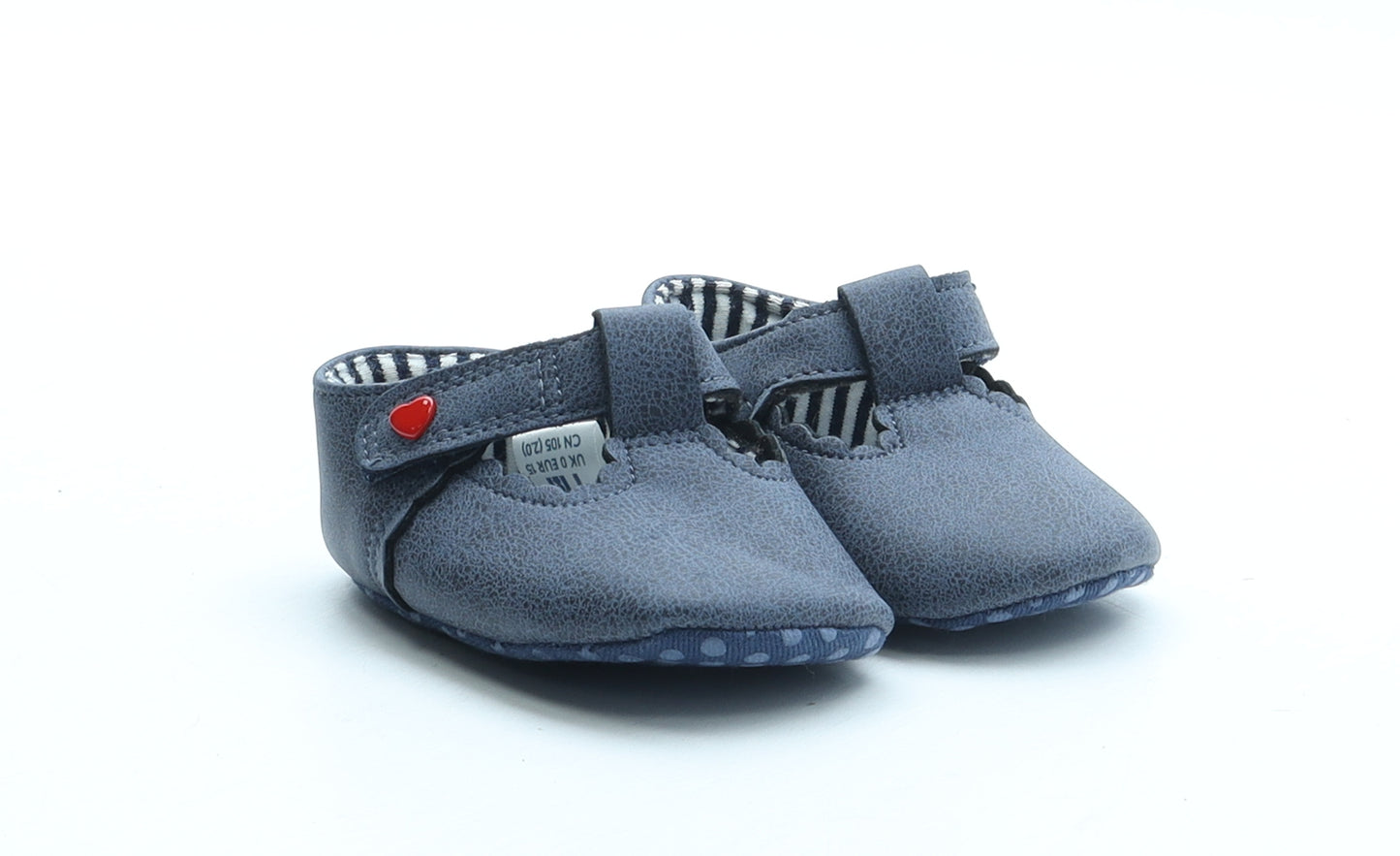 Mothercare Girls Blue Polyurethane Mary Jane Flat UK 0-6 Months - Heart detail
